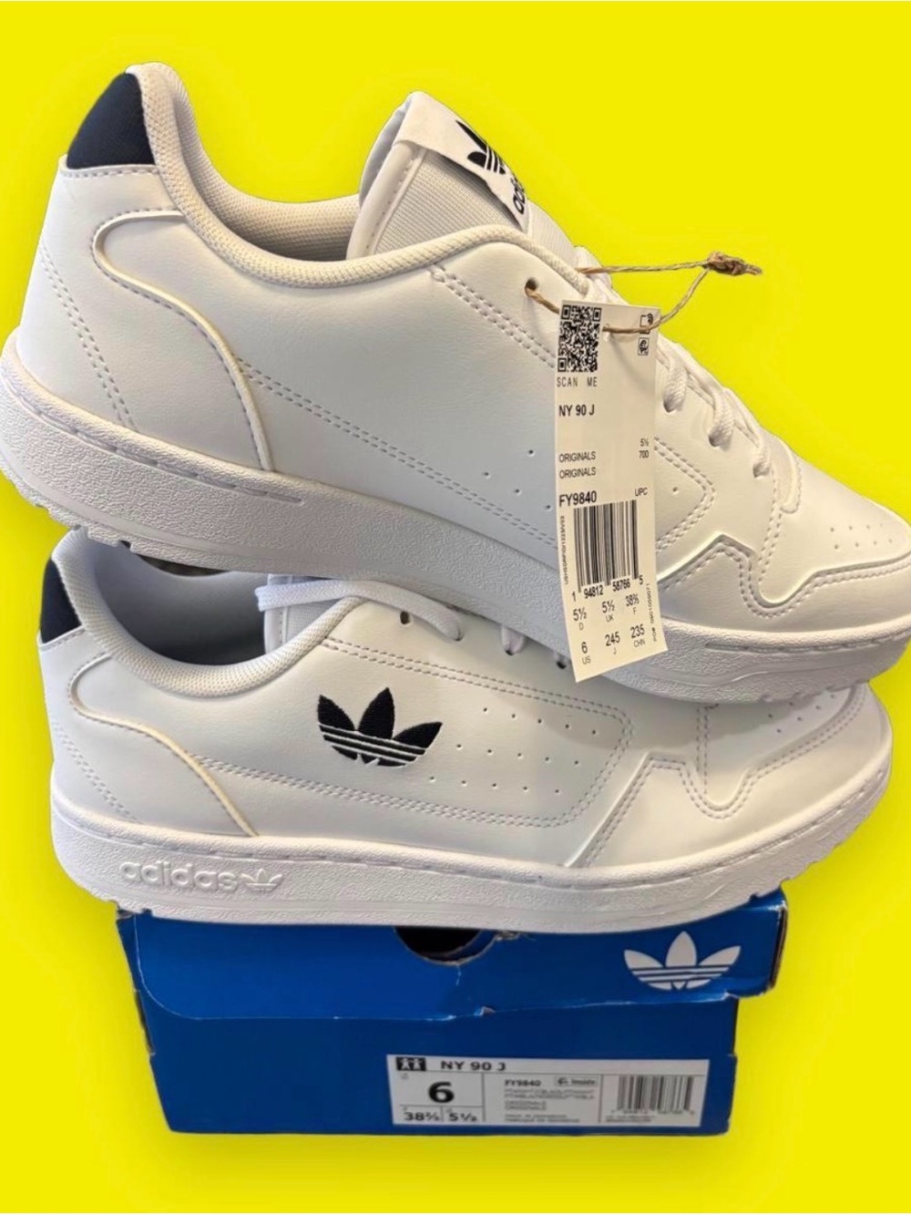 Adidas White Sneakers with Black Trefoil Accents